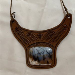 Leather and stone pendant necklace